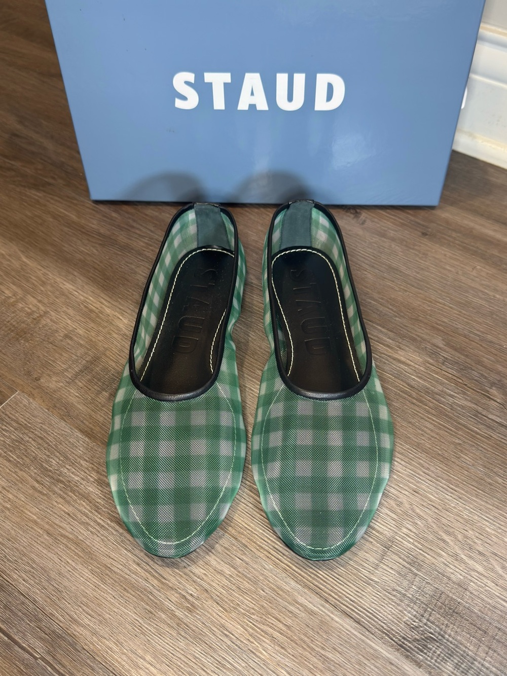 STAUD Alba Jade Gingham Mesh Ballet Flats - Picture 4 of 15